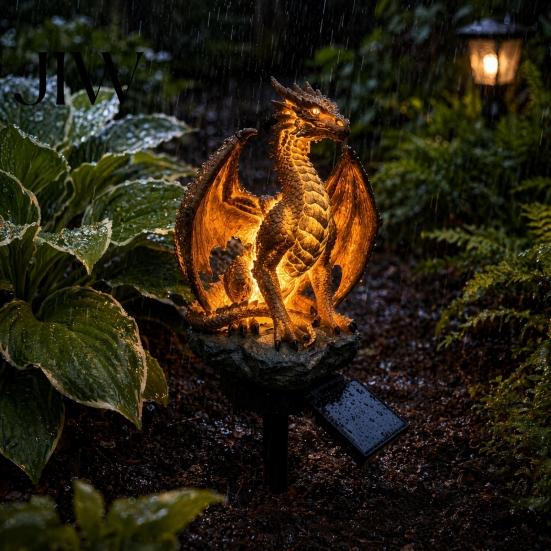 Unique Halloween Yard Ornaments Dragon Solar Garden Light, Outdoor Gothic Medieval Statue Lamp, Waterproof Decorative Porch Light Fixtures Resin