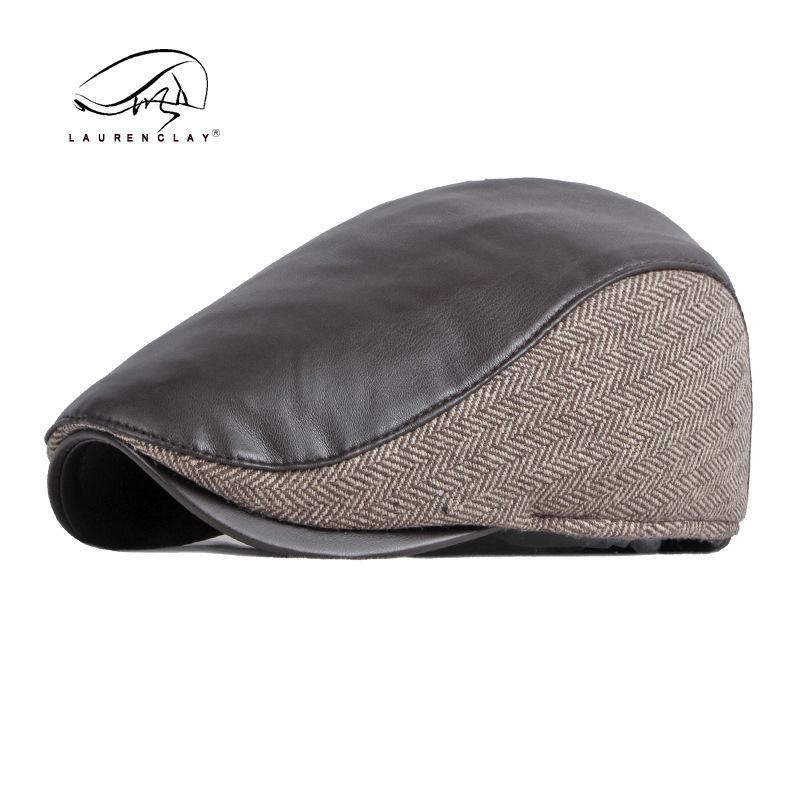 Export Hat Men's British Retro Beret In the Elderly Cap, Ear Protector, Warm Forward Hat, Leather Hat