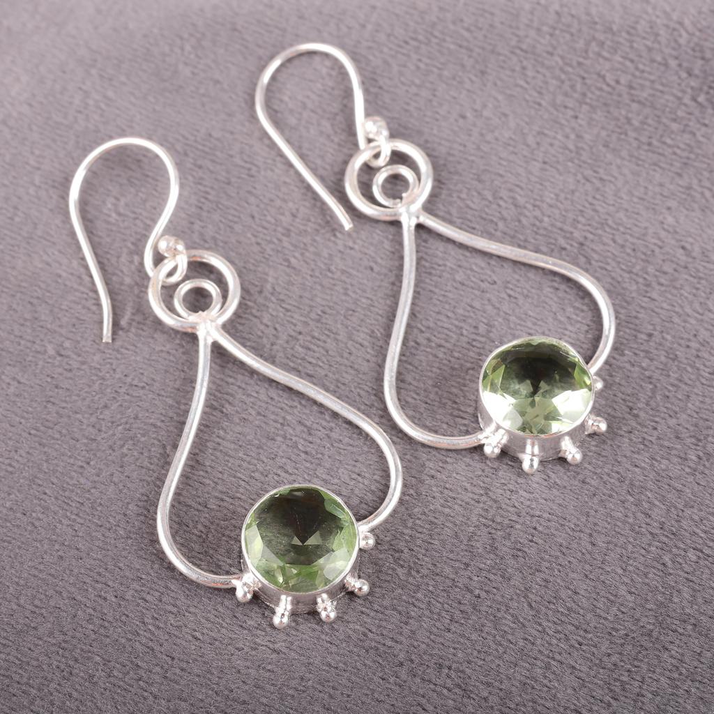 Grüner Amethyst Smaragd Edelstein Ohrring Schmuck, Handgefertigter Wunderschöner Silberohrring, 925 Sterlingsilber Schmuck für Hochzeitsgeschenk