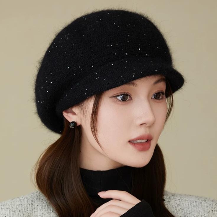 Women's Plush Beret Hat - Elastic Breathable Winter Beanie for Outdoor Activities & Parties, Ear Protection Adjustable Toggle Closure