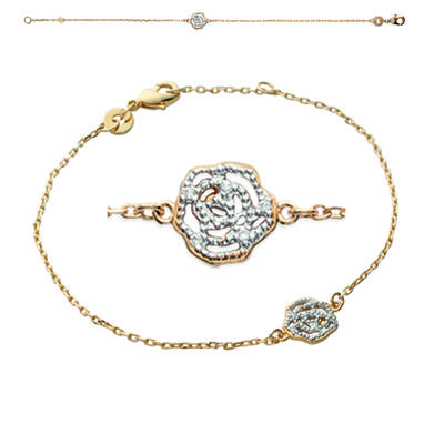 [K3429] - Gold Plated Bracelet 'Rosa Romantica' White Gold - 8 Mm