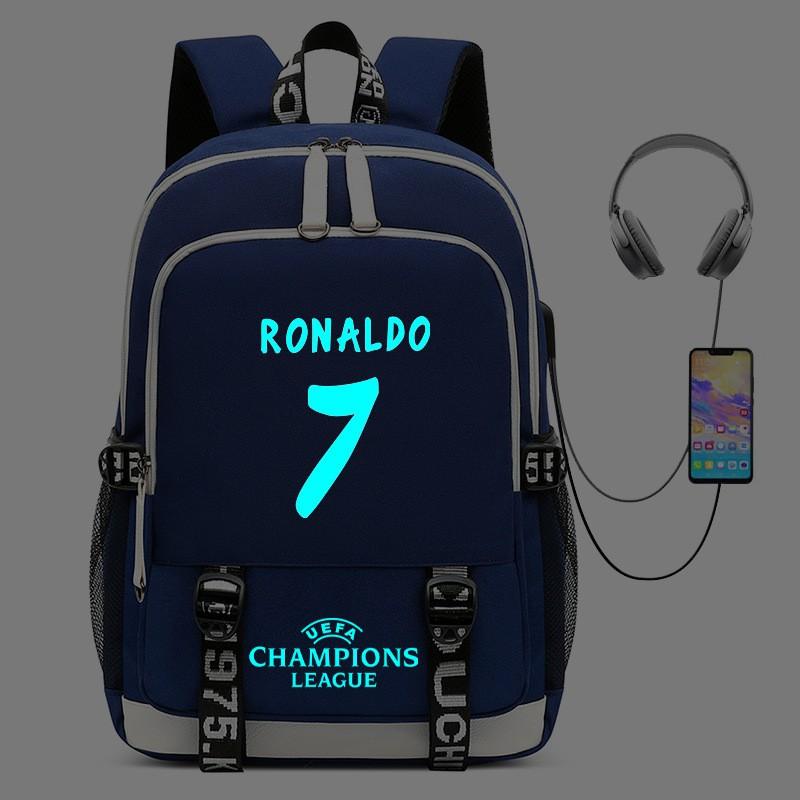 Cristiano Ronaldo Licensed Backpack With USB Charging Port Glow-in-the-Dark Design Lightweight School Outdoor Bag Teens