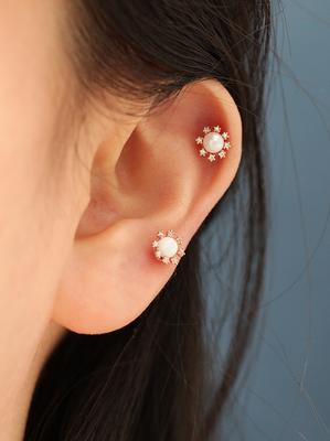 Minimalpiercing 14K Bling Crystal Freshwater Pearl Opal Piercing