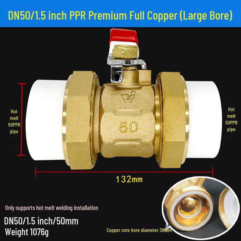 All-Copper PPR Double Union Ball Valve for Hot Melt Pipe - 20mm, 25mm, 32mm (1/2", 3/4", 1")