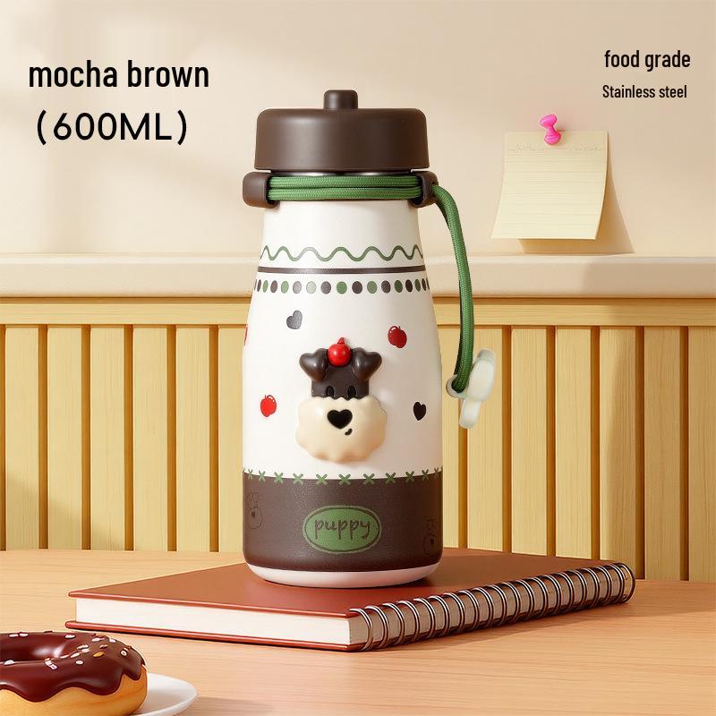 316 Stainless Steel Thermos Cup, Large Capacity, Cute Milk Cup with Handle and Straw 620ml