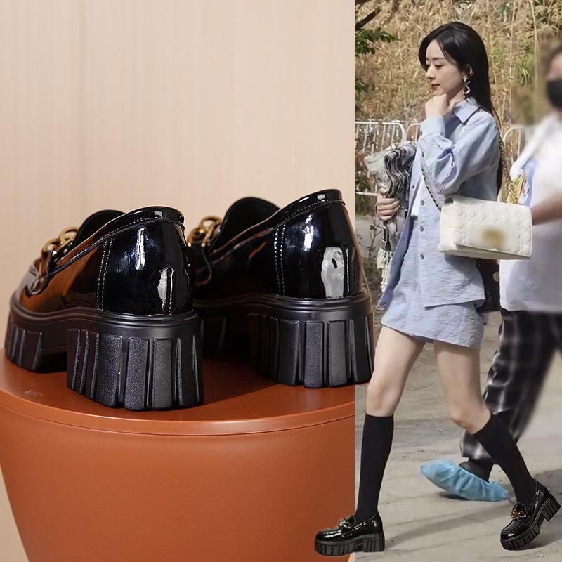 Women's French Style Mary Jane Loafers: Mid-Heel, Thick Sole, Leather Height-Enhancing Summer Shoes