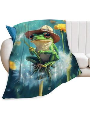 Frog Throw Blanket Dandelion Ultra Soft Warm Flannel Fleece Blanket For Lovers - Lightweight Fuzzy Cute Decor Gifts For Women Men Girls Boys 50x40