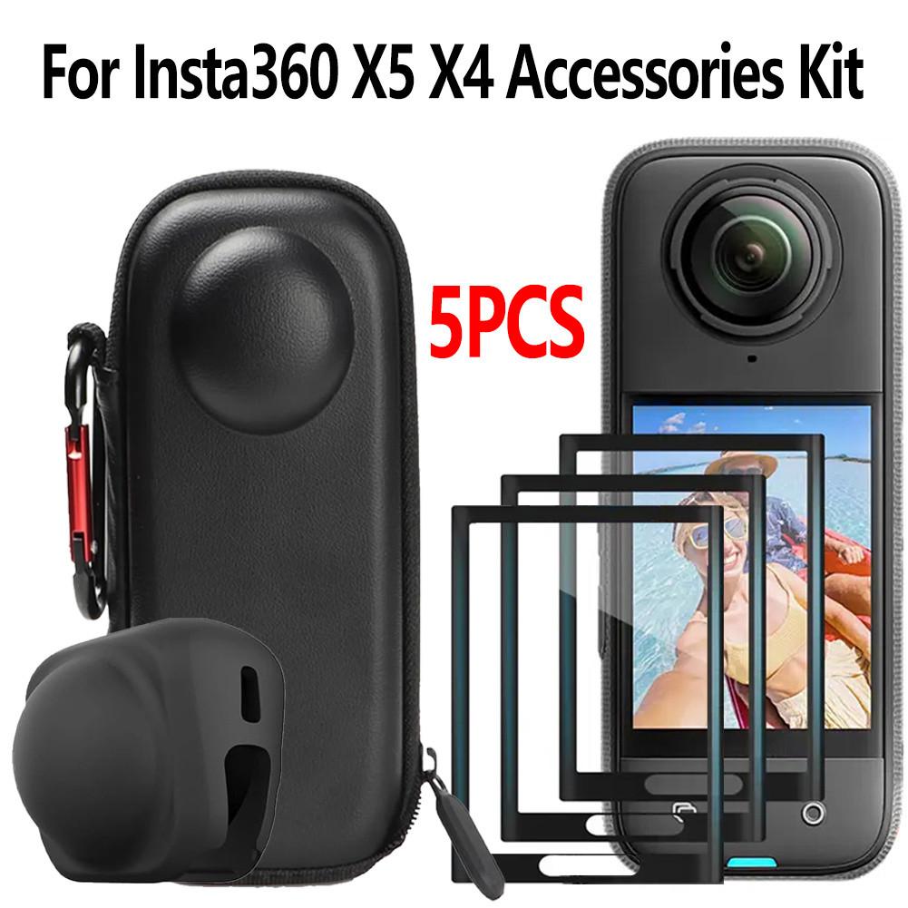 5Pcs Insta360 X5/X4 Accessories Kit - Lens Guards + Storage Bag + Screen Protector Film Anti-scratch