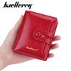 Baellerry Women's Shiny Oil Wax Leather Wallet - Short, Multi-Card Slots, Zippered Coin Purse