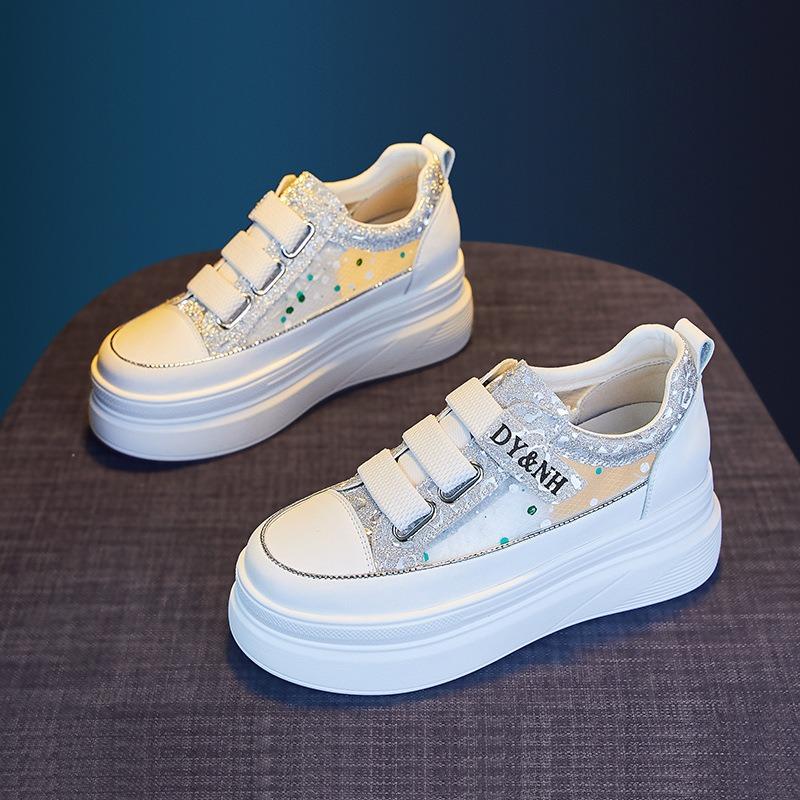 Mesh breathable little white shoes women's summer new thick-soled muffin net shoes casual versatile leather inner height increase women's shoes