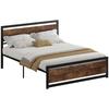 Double Bed Frame In Steel with Slatted Base and Headboard Compatible with Mattress 200 X 160 Cm Dark Wood Look
