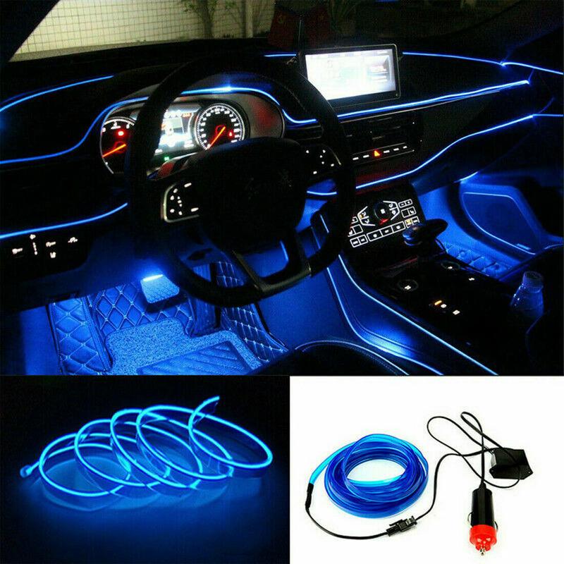 1Pc Universal 2M 12V LED Car Panel Decor Atmosphere Lights Wire Strip Lamp Light Car Lights Decoration Car Interior Accessories