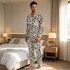 Men's Leopard Print Pajama Set Button Down Shirt and Straight Leg Pants Two Piece Sleepwear