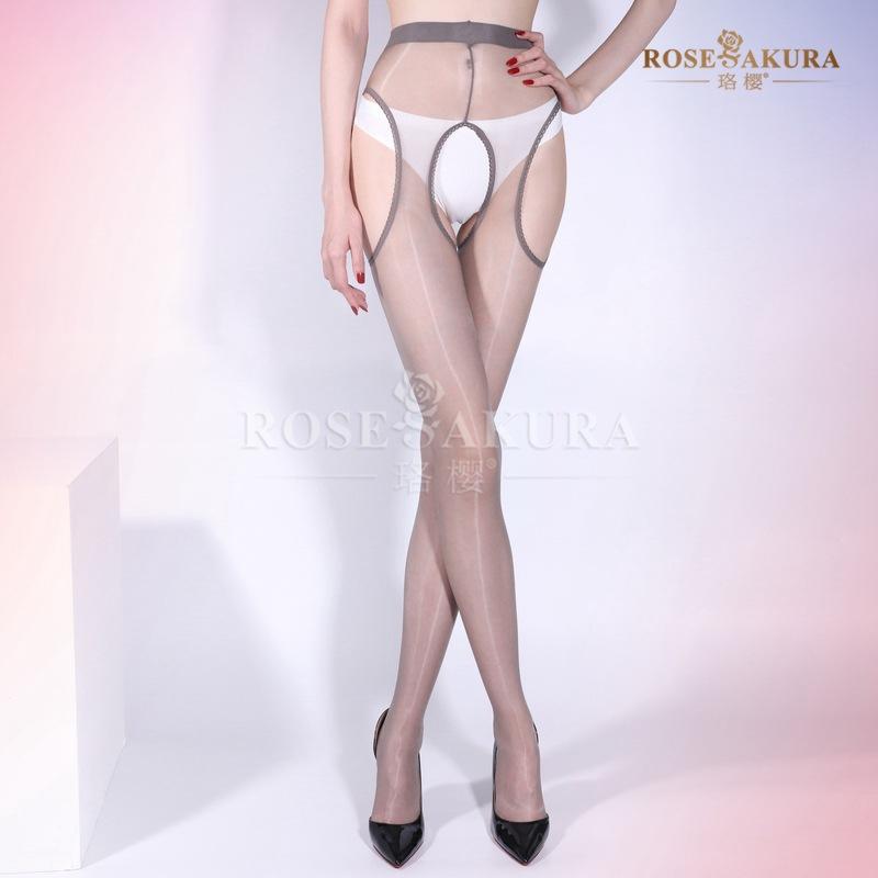 Collant Sexy Serie Aurora 1D Lucidi Trasparenti Seta Elasticizzati Donna Pizzo Intagliato Aperto sui Quattro Lati Cavallo Collant Club Pole Dance