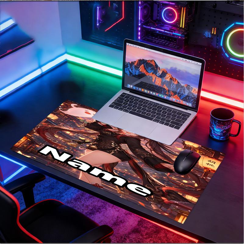 Personalizowana podkładka pod mysz z imieniem i wzorem Genshin Impact, Mata na biurko do laptopa PC, Dekoracyjna mata na biurko do domu, Podkładka pod klawiaturę, Prezent