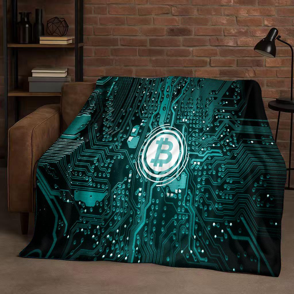 3D Rich BTC Bitcoin Circuit Board Art Cartoon Flannel Blanket,Ultra Soft Warm Plush Throw for Home Bedroom Bed Sofa Cover Kids