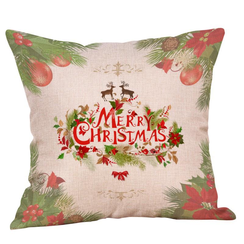 Stylish Christmas Floral Letter Pattern Linen Sofa Cushion Cover 45x45 cm