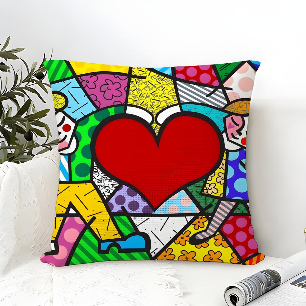 Taie d'oreiller Coton Lin Carrée Fermeture Éclair Taie d'oreiller Décoration Maison Salon Pop Art R-Romero Britto 3