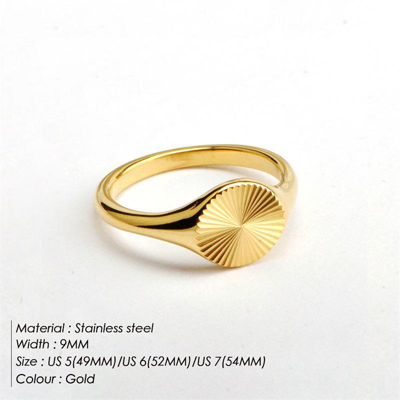18K Gold Plated Sunflower Wavy Round Women's Stainless Steel Ring