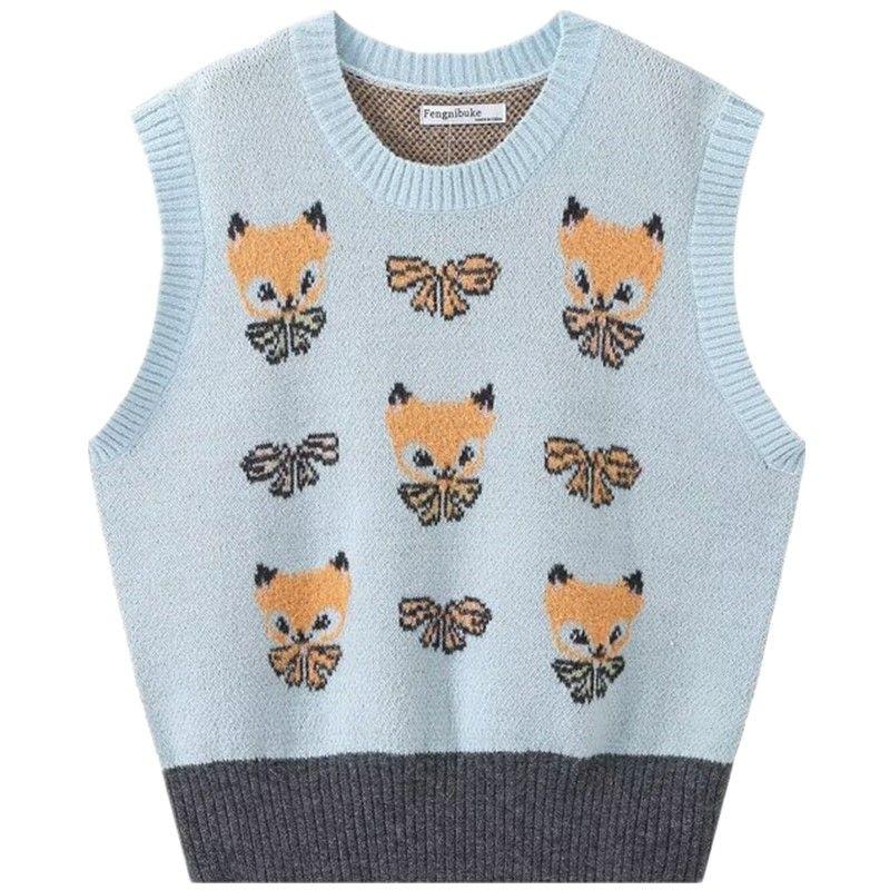 Fashion Wind 2023 Fall and Winter New Arrival Female Animal Jacquard Loose-Fitting Sweet Knitting Vest Jacket 9898390