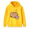 Kids Boys Girls Casual Hoodie, Cute Cartoon Capybara Eating Donut Print Pullover Hooded Sweatshirt, Cozy Long Sleeve Top For Daily Casual