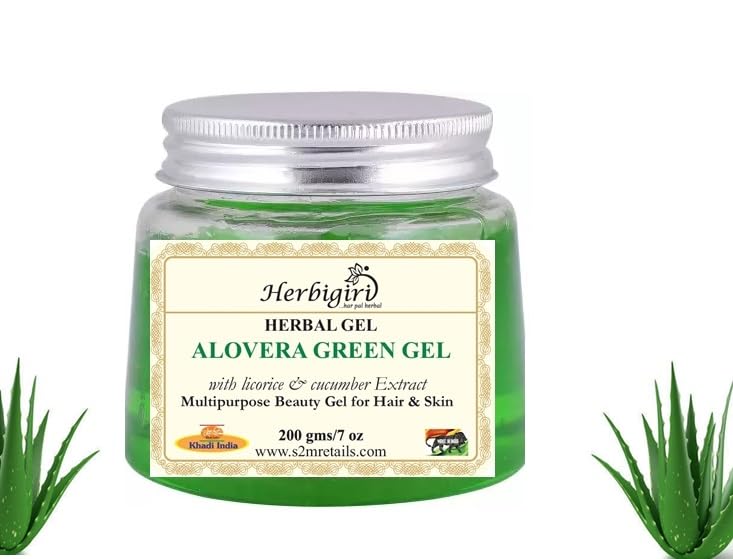 Herbigiri Herbal 100% Pure & Natural Alovera Gel(Green) For Glowing Screen L For Remove Excess Oil And Impurities 200Gm L Made In India
