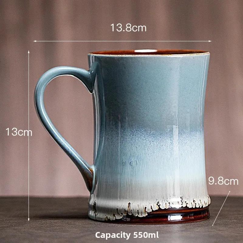 

Ceramic Mug A large teapot Large Capacity Beer Cup Kitchen Bar Supplies Creative Kiln Glaze Ceramic Household Cups 550ml сірий