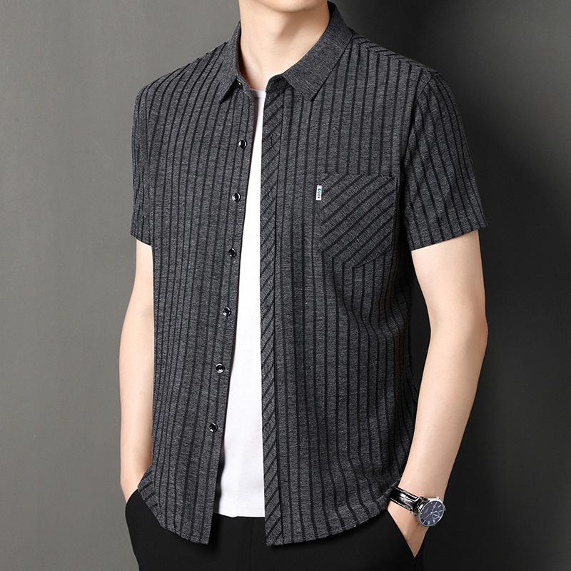 Men's Business Casual Short Sleeved Printed Shirt with Wrinkle Resistance No Ironing Comfortable All Season Versatile Top