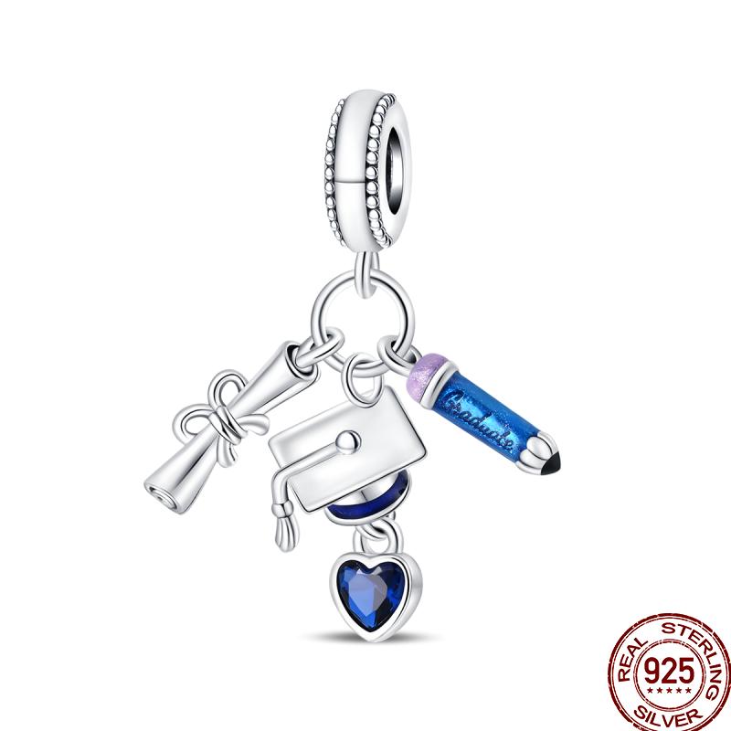 Graduation Series Pure Copper Metal Bachelor's Hat Certificate Flowers Charm Bead Components Bead Components Compatible With Pan Authentic Original