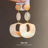 Silver Needle Resin Oval Pendant Earrings Light Luxury High-end Stud Earrings Fashion Simple Personality Temperament Earrings
