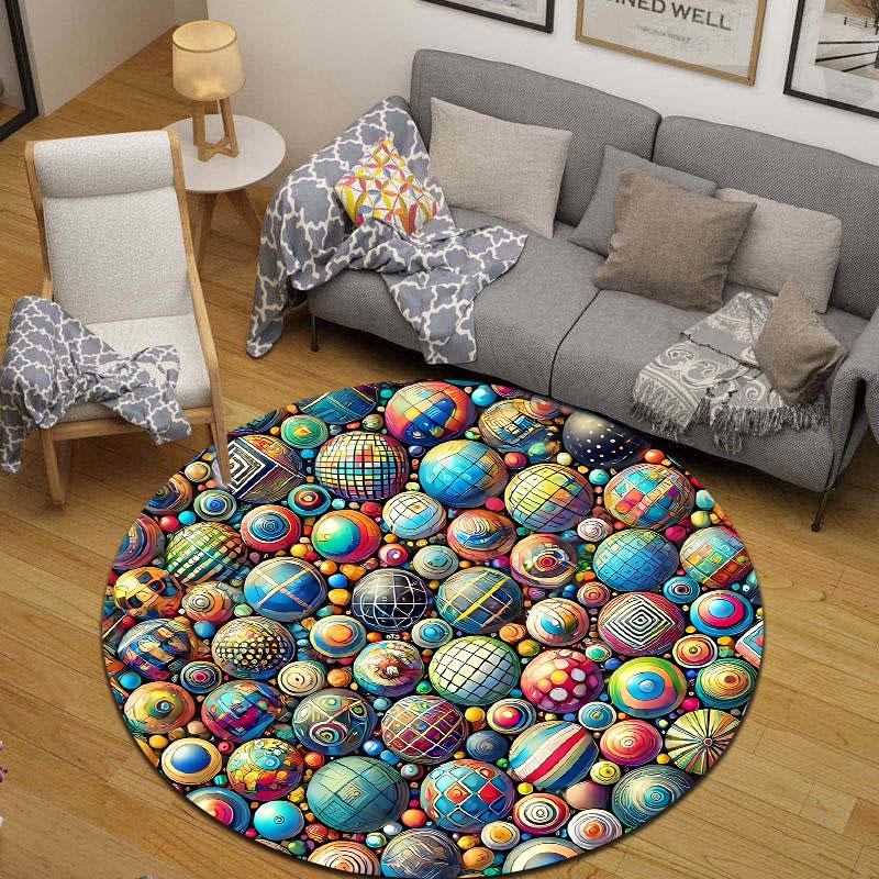 Minimalist Round Christmas Multicolor Area Rug, Non-Slip Floor Mat for Dining Room