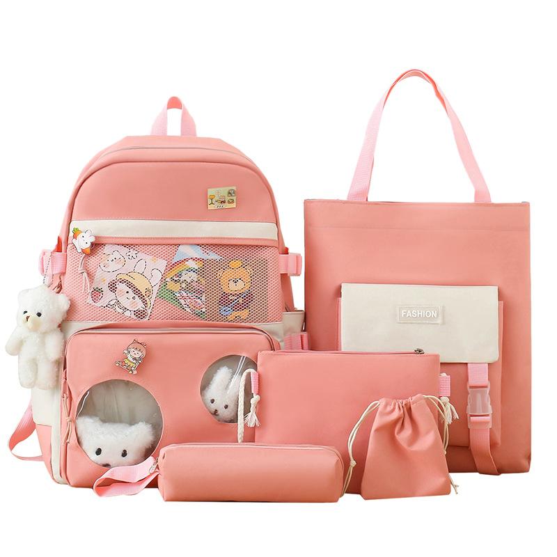 School bag backpack female primary school students cute school bag five-piece set high value large capacity junior high school leisure backpack