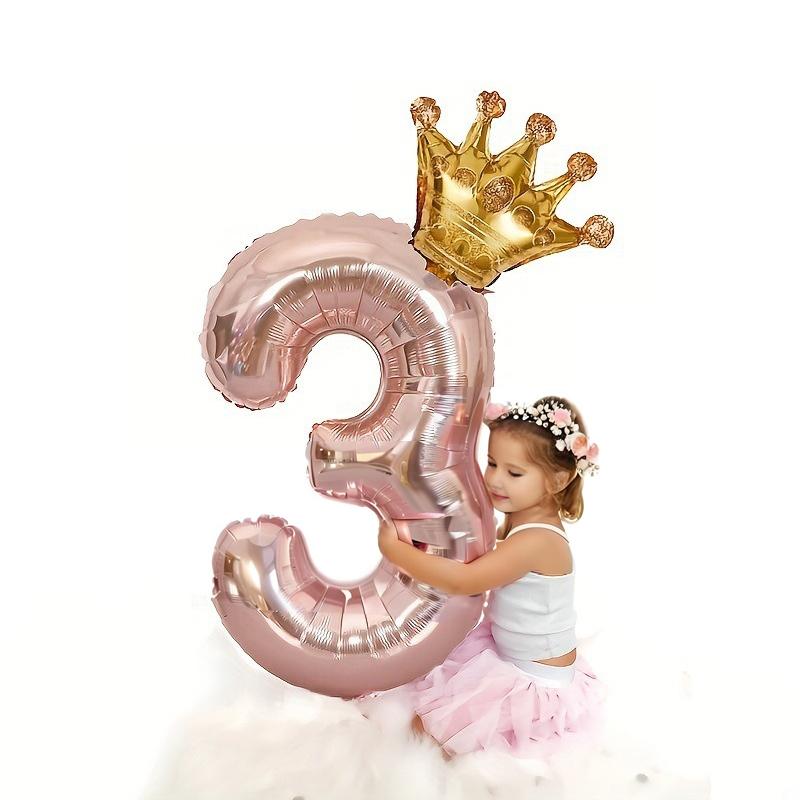 1PC 32 Inch Rose Gold Crown Digital Number Foil Balloons Princess Birthday DecorationParty Wedding Xmas Number Balloon Anniv