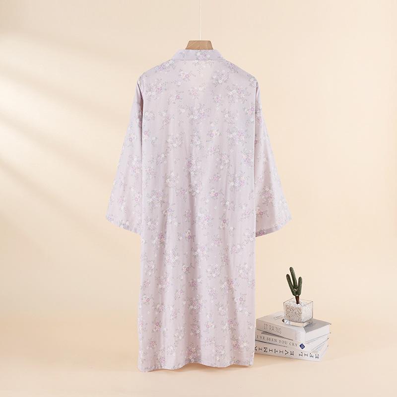 Robe de nuit en gaze florale 100% coton pour femme - Douce pour la peau & Absorbante Robe d'intérieur de loisirs