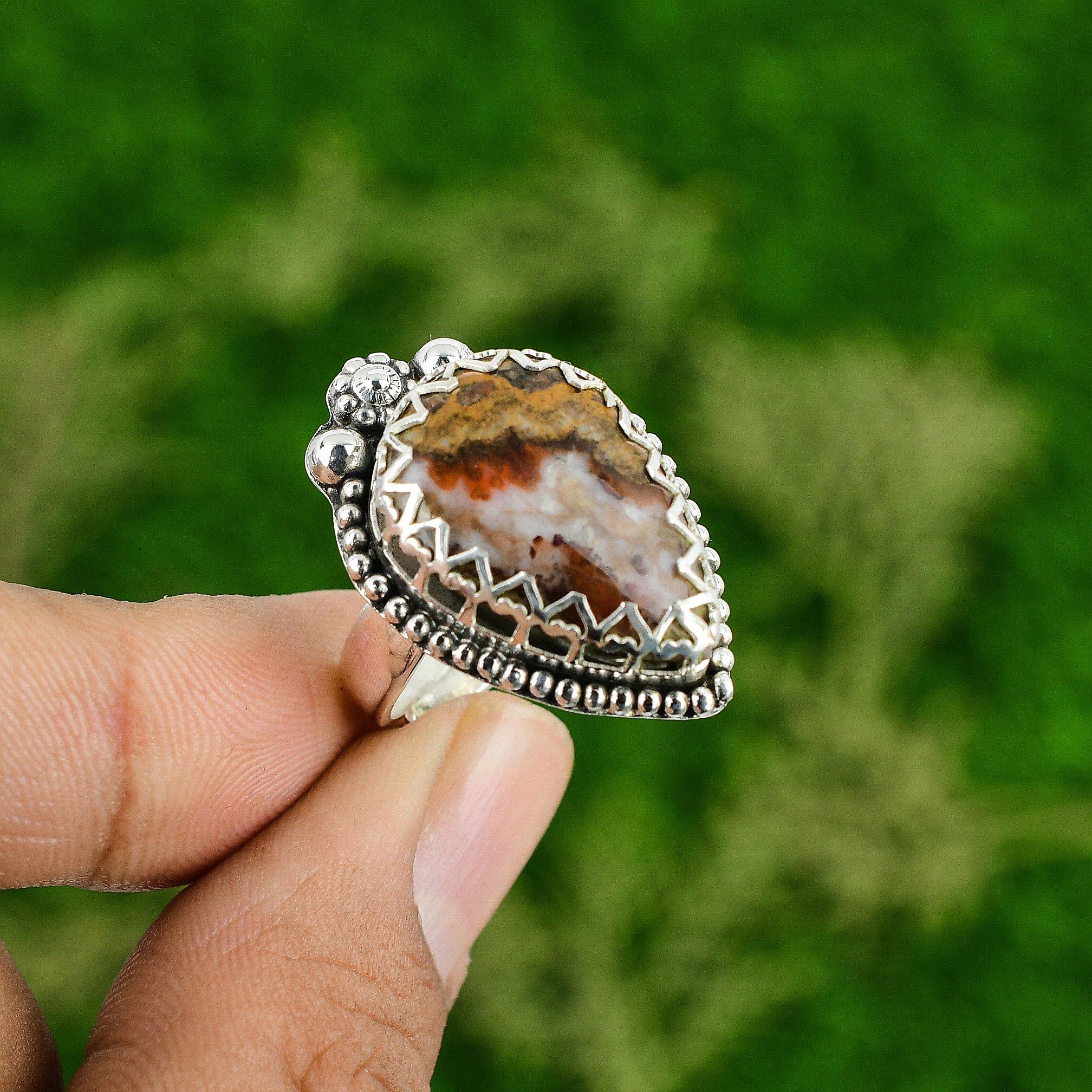 

Pear Mookaite Gemstone 925 Silver Bezel Art Deco Solitaire Promise Wife New Ring Adjustable