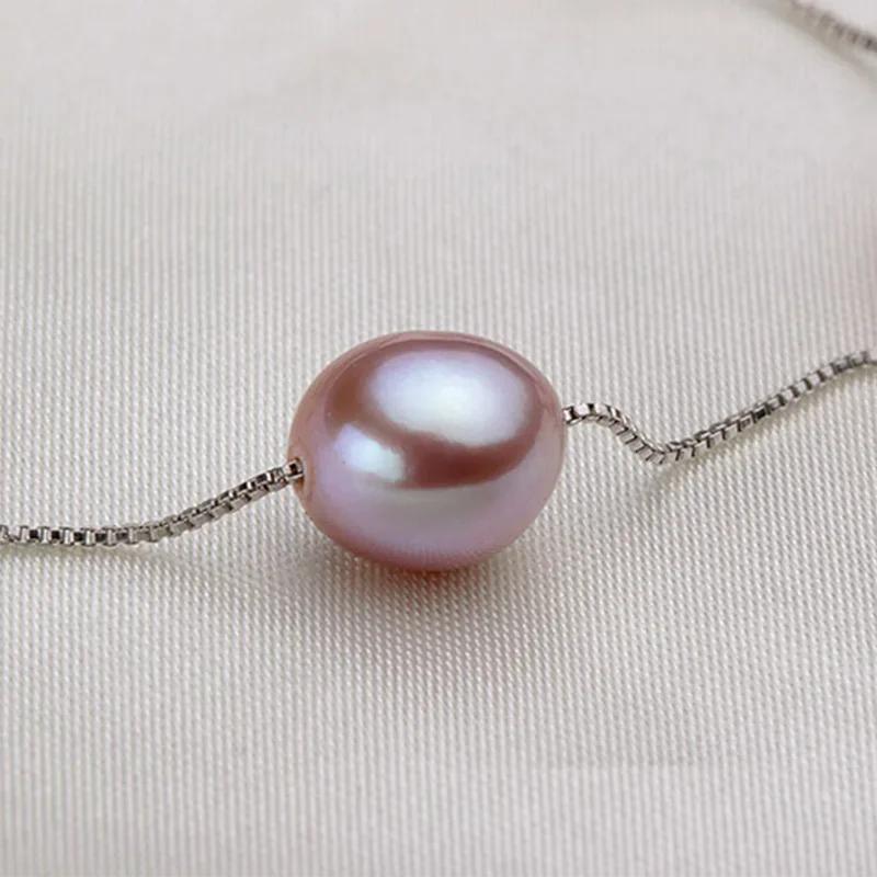 

HENGSHENG Натуральний Перловий Набір Прикрас (Намисто/Браслет) зі Срібним Ланцюжком 925 проби з Прісноводними Перлами, Подарунок для Жінок Pearl Size 6-7mm фіолетовий