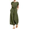 (Spicy chicken)Women's Fashion Loose Casual Solid Color  Linen Short Sleeve Temperament Wide-leg Long Jumpsuit Linen Pants For Women Belt Included