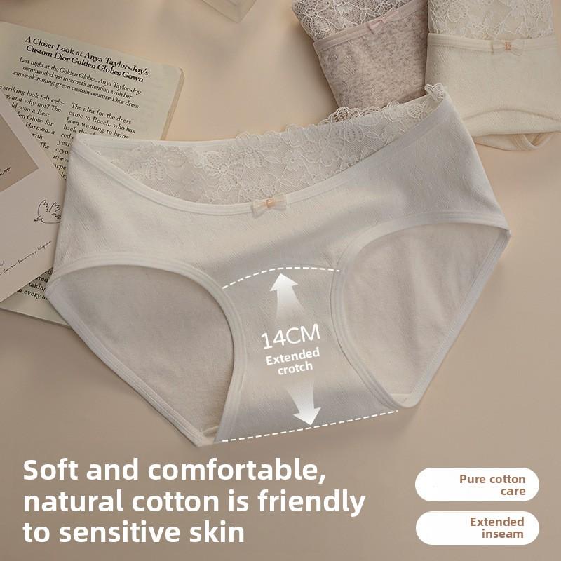 Damen Frühling und Herbst Spitze Rand Reine Baumwolle 10A Bakteriostatisch Erweiterter Schritt Hüfte Mittlere Taille Dreieck Slip