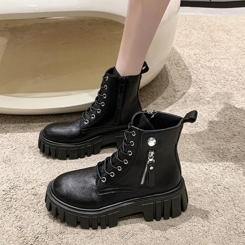 2024 New  Boots Female BritishStyle All The Thick Soled Net Red Autumn Thin Shoes Fashion Single Ankle Boots