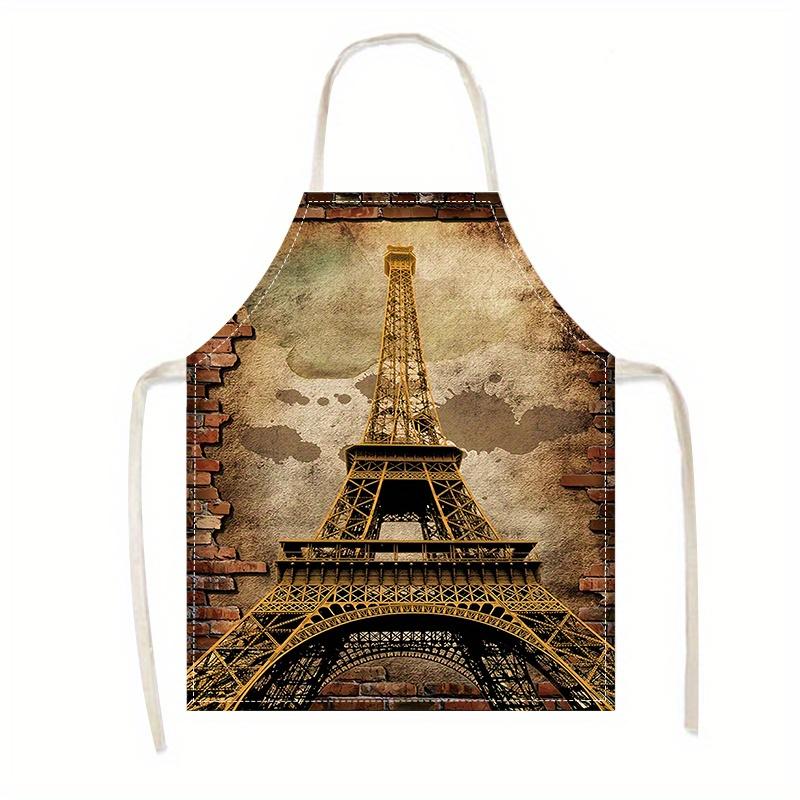 

1 piece vintage iron tower print apron, household kitchen cooking/durable cleaning work apron party and holiday decorative apron 38X47cm(15X19in)
