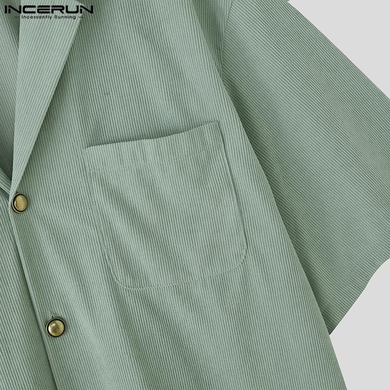 INCERUN 2PCS Men Lapel Neck Corduroy Short Sleeve Shirt Long Straight Pants Sets Outfits