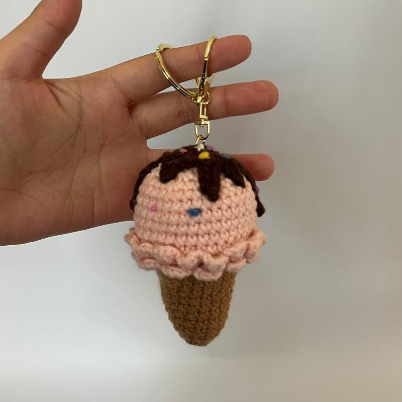 Cute Ice Cream Cone Crochet Keychain For Bag Pendant Colored Ice Cream Knitting Keychain For Gifts Custom Accessories