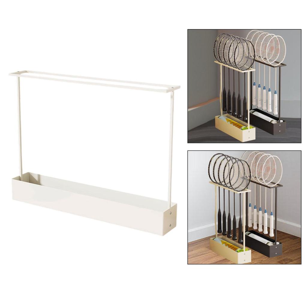 Badminton Racket Holder, Tennis Display Stand, Sturdy Metal Storage Organizer with Built-in