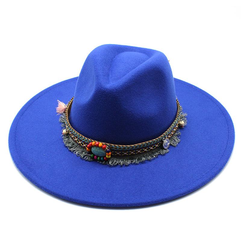 Ethnic Style Woolen Big-Brimmed Jazz Top Hat For Men And Women 9.5Cm Big-Edged Jazz Hat Church Hat