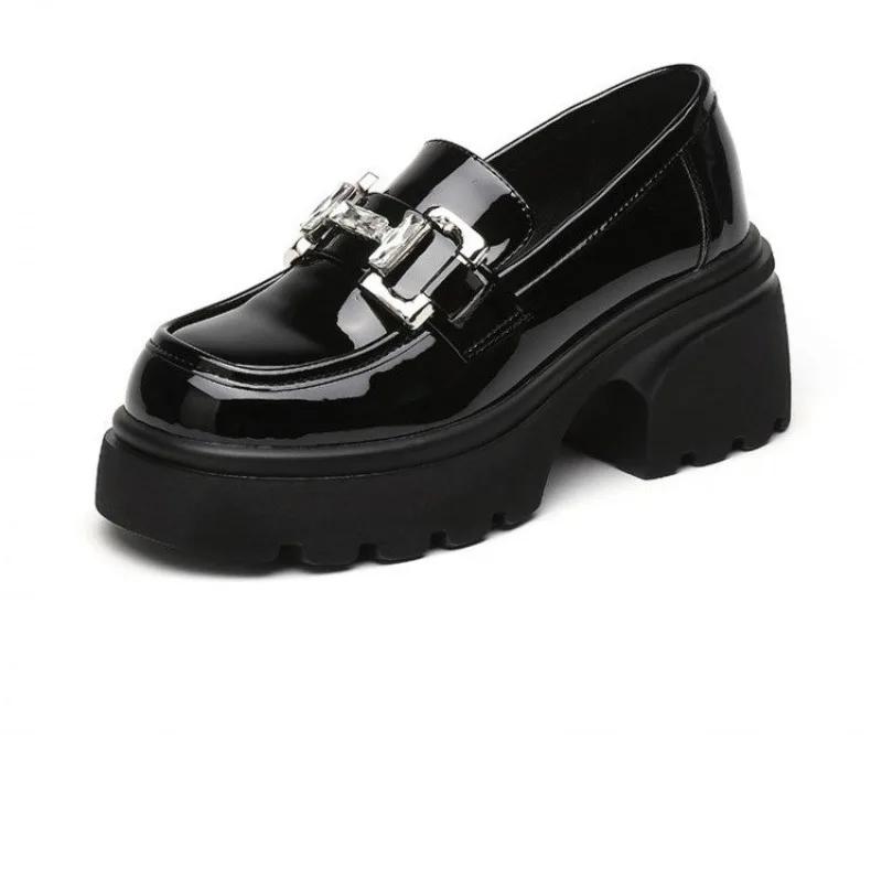 

Модные лоферы на блочном каблуке, Новые весенне-осенние туфли на платформе в британском стиле, Маленькие кожаные туфли, Черные одинарные туфли 40 чёрный