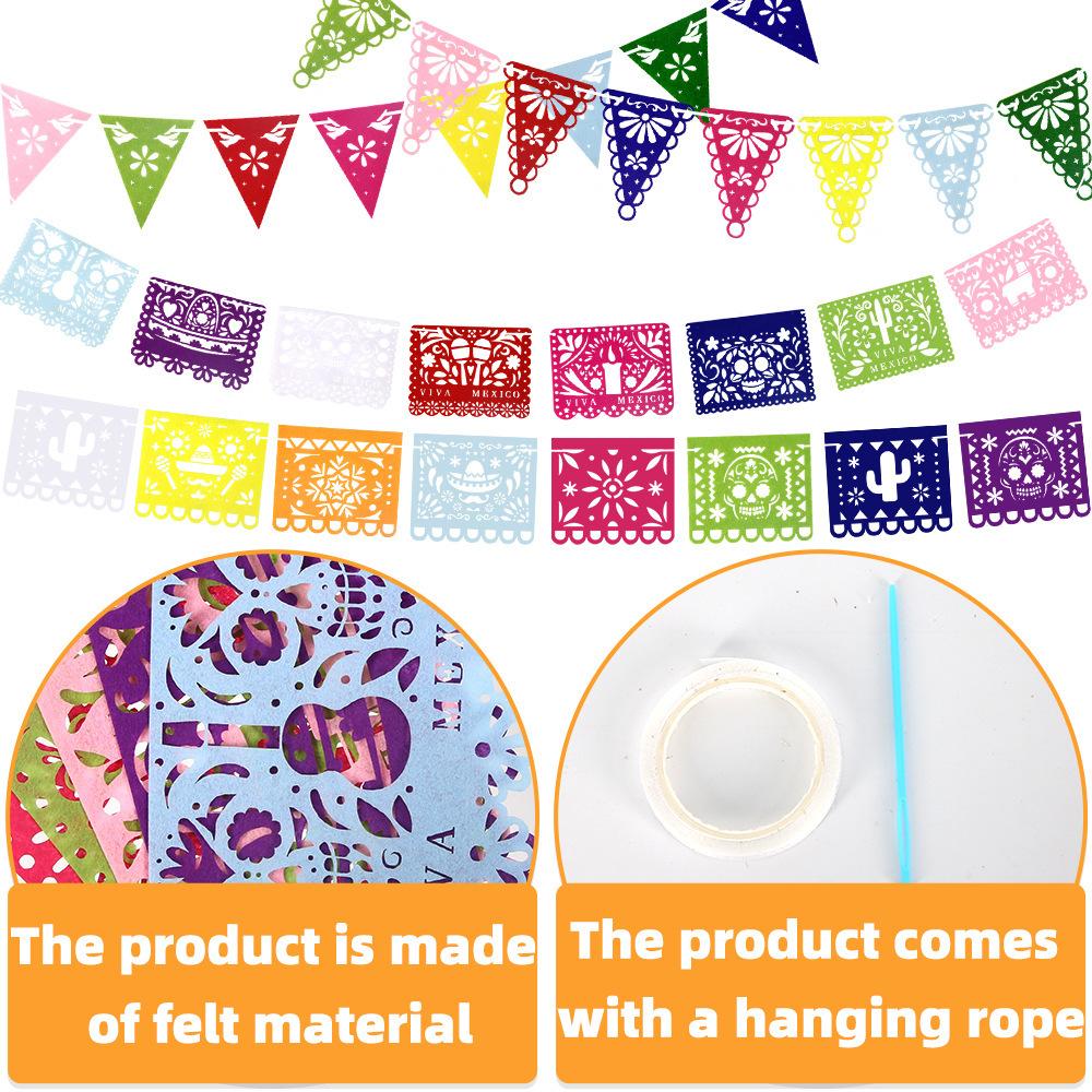 The Party Decoration Features Non-woven Fabric Hollowed-out Triangular Flags and Colorful Flags for the Atmosphere of the Day of the Dead On May 5th