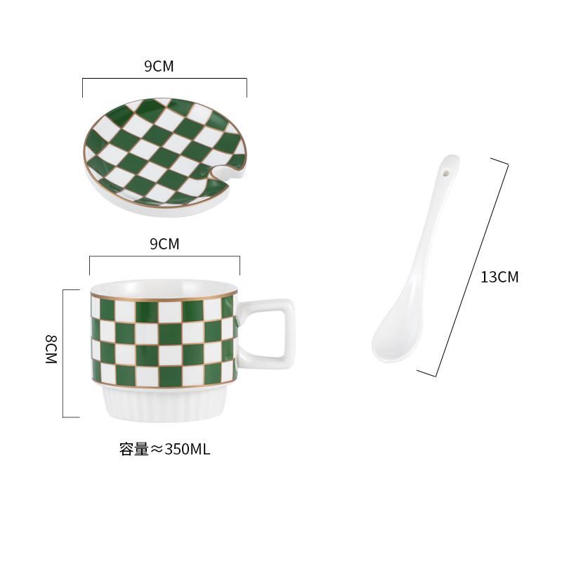 Retro Geometric Plaid Ceramic Coffee Mug Ceramic Cup Home Creative Personality Couple Coffee Mug Desktop Decorative Tableware