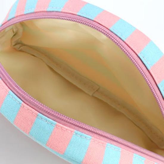 Gestreifte Muschel Kosmetiktasche Canvas Reise Make-up Organizer Tragbare Niedliche Make-up Tasche mit Pompoms für Frauen Mädchen Toilettenartikel