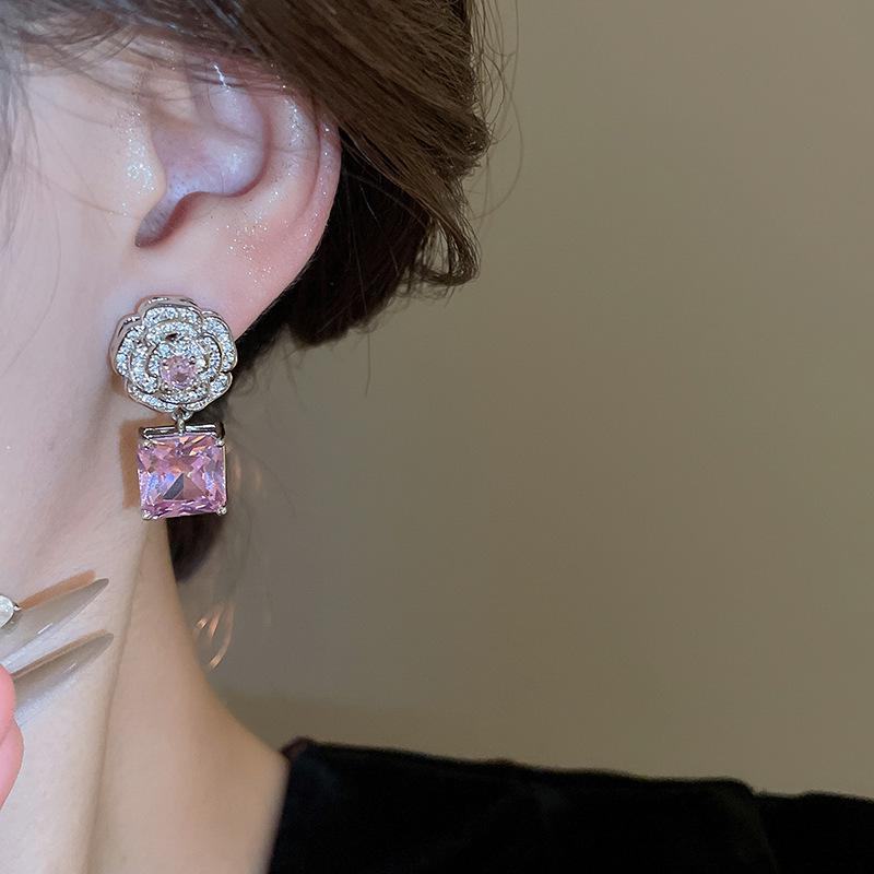 Słodki Zestaw Naszyjnik & Kolczyki z Cyrkoniami w Stylu Koreańskim dla Kobiet - Łańcuszek na Obojczyk, Lekki Luksusowy Styl Dworski