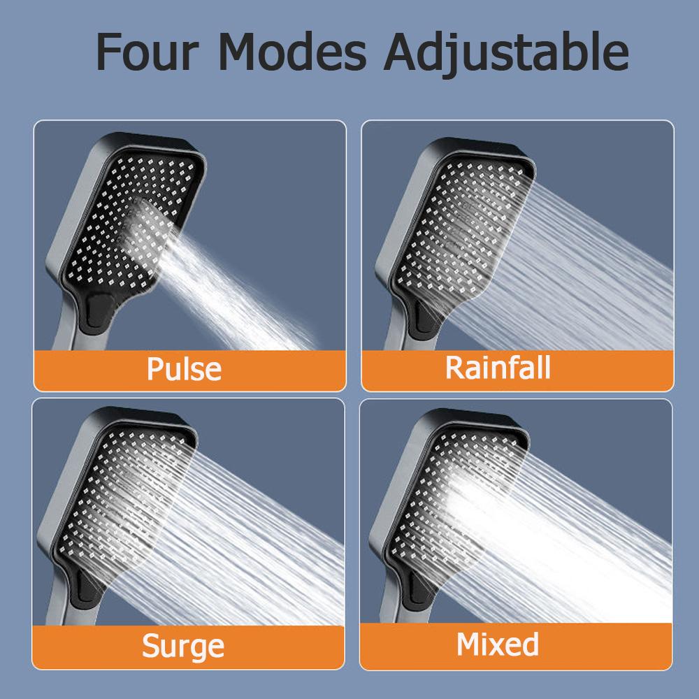 4 Modes Adjustable Rainfall Shower Black Large Flow Shower Head High Pressure Water Saving Eco Shower Mixer Bathroom Accessories